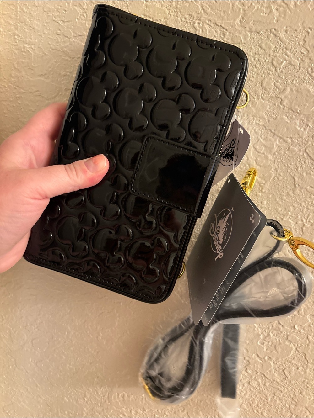 Disney Black Embossed Mickey with Gold Wallet or Crossbody BRAND NEW!